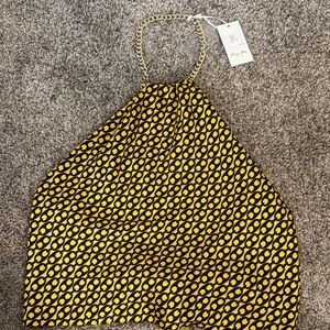 Flora Bea Chic Yellow and Black Halter Top with Gold Adjustable Chain
